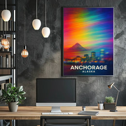 Anchorage Skyline Northern Lights Dreamlike Surreal Poster