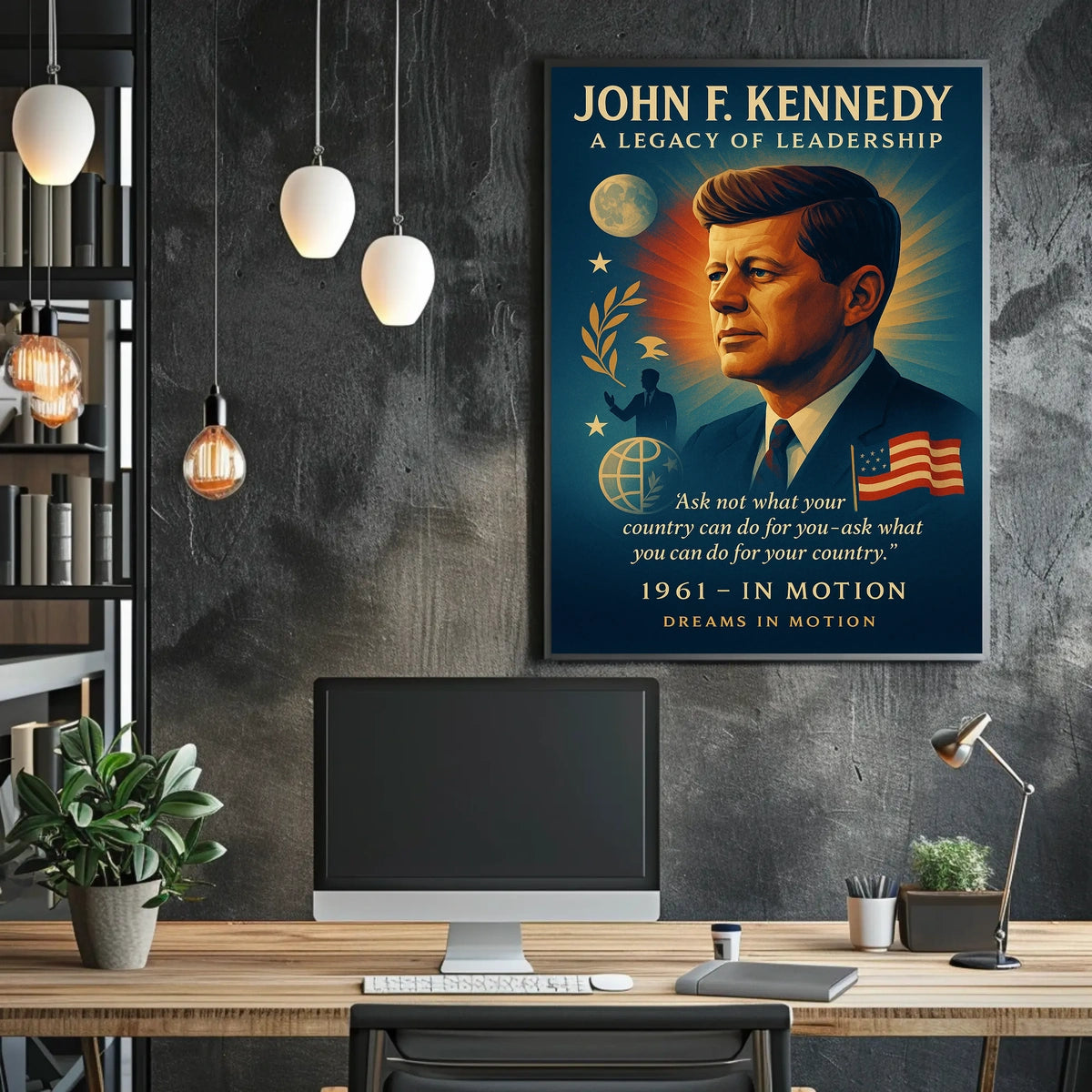 John F. Kennedy Inspirational Leadership Vintage Poster