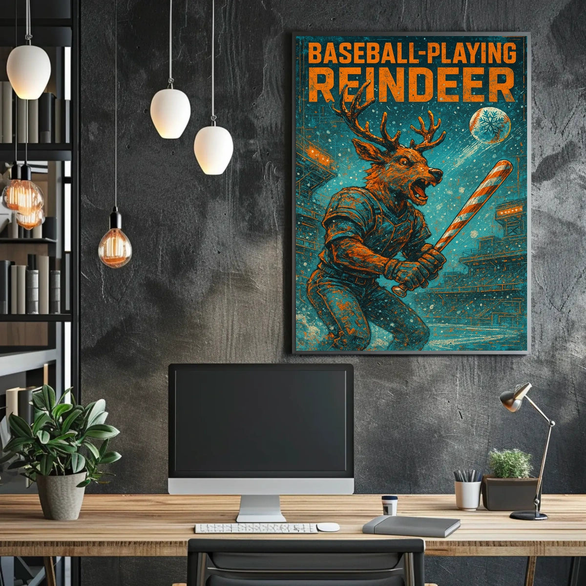 Baseball-Playing Reindeer Poster