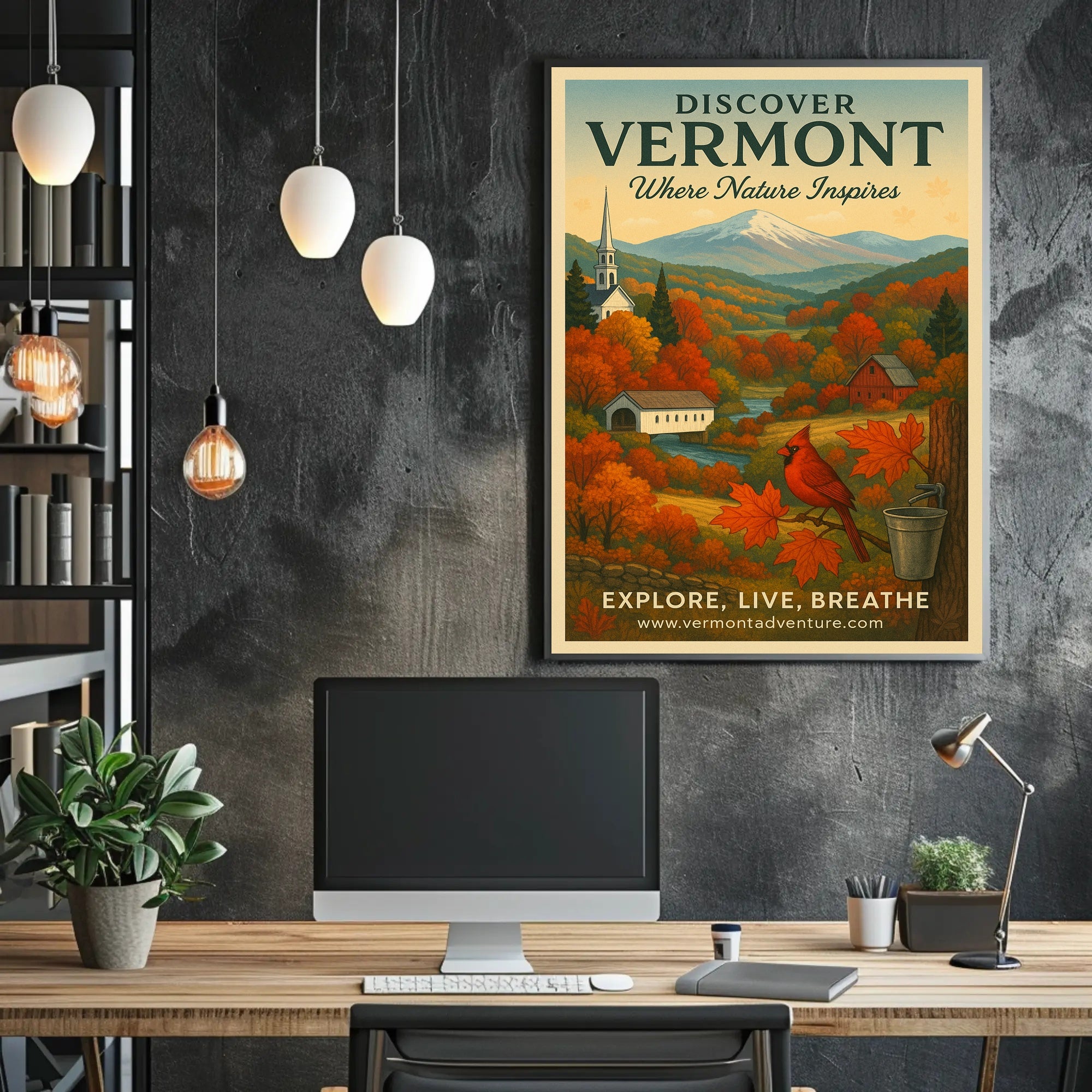 Vermont Scenic Travel Poster Vintage Nature Print