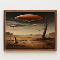 Surreal Hovering Discs in Futuristic Sci-Fi Poster