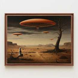 Surreal Hovering Discs in Futuristic Sci-Fi Poster