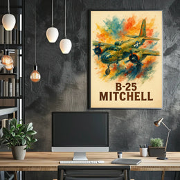 B-25 Mitchell WWII Vintage Aviation Art Poster