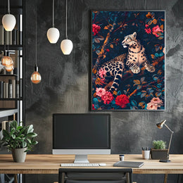 Majestic Snow Leopard with Lush Flora Animal Poster