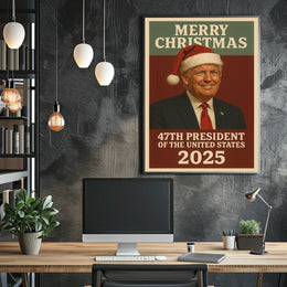 Festive Presidential Christmas Poster Featuring Santa Hat Portrait