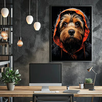 Stylized Dog in Hooded Raincoat Artistic Animal Poster