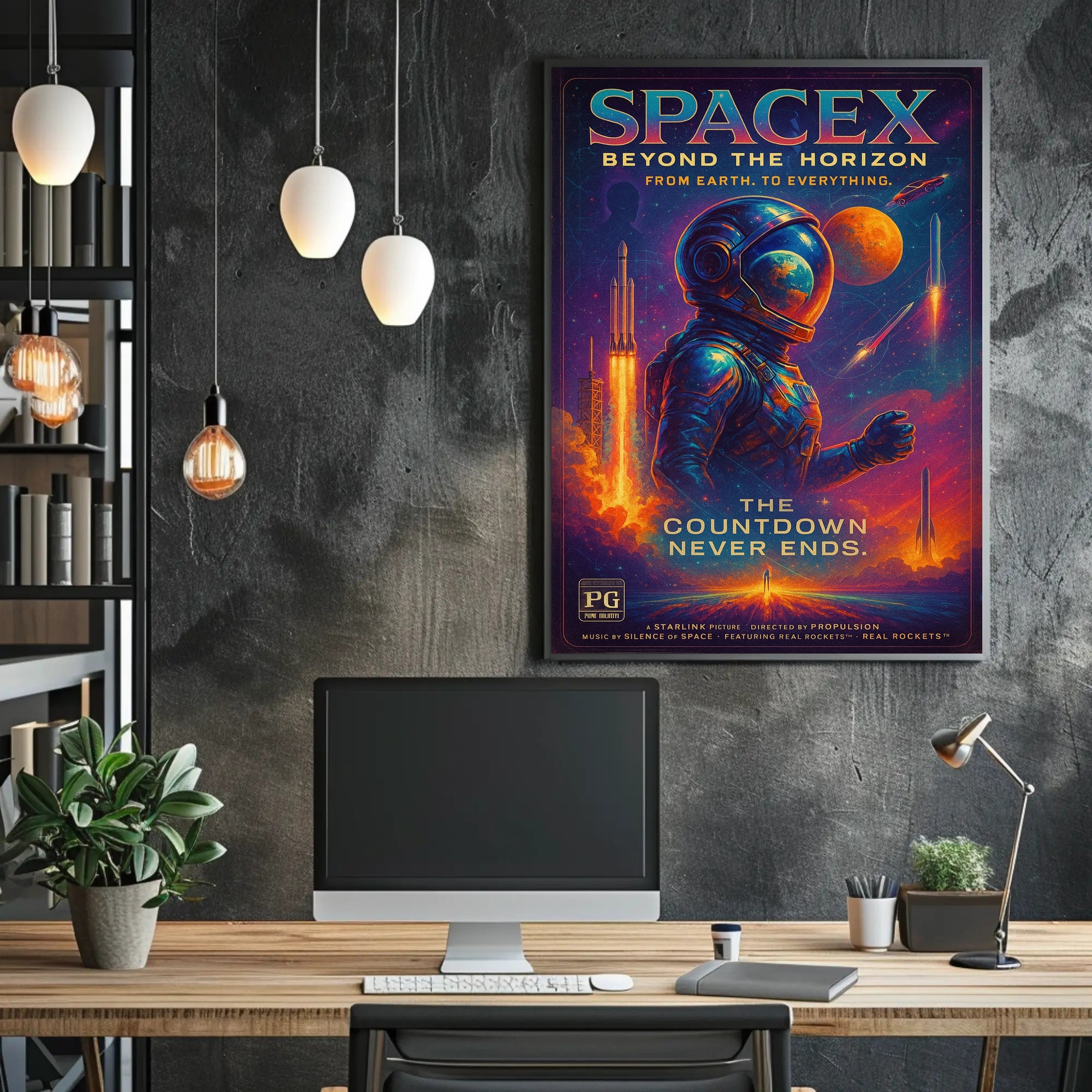 SpaceX Rocket Launch Vibrant Futuristic Sci-Fi Poster