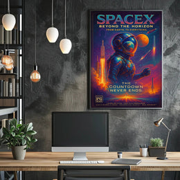 SpaceX Rocket Launch Vibrant Futuristic Sci-Fi Poster