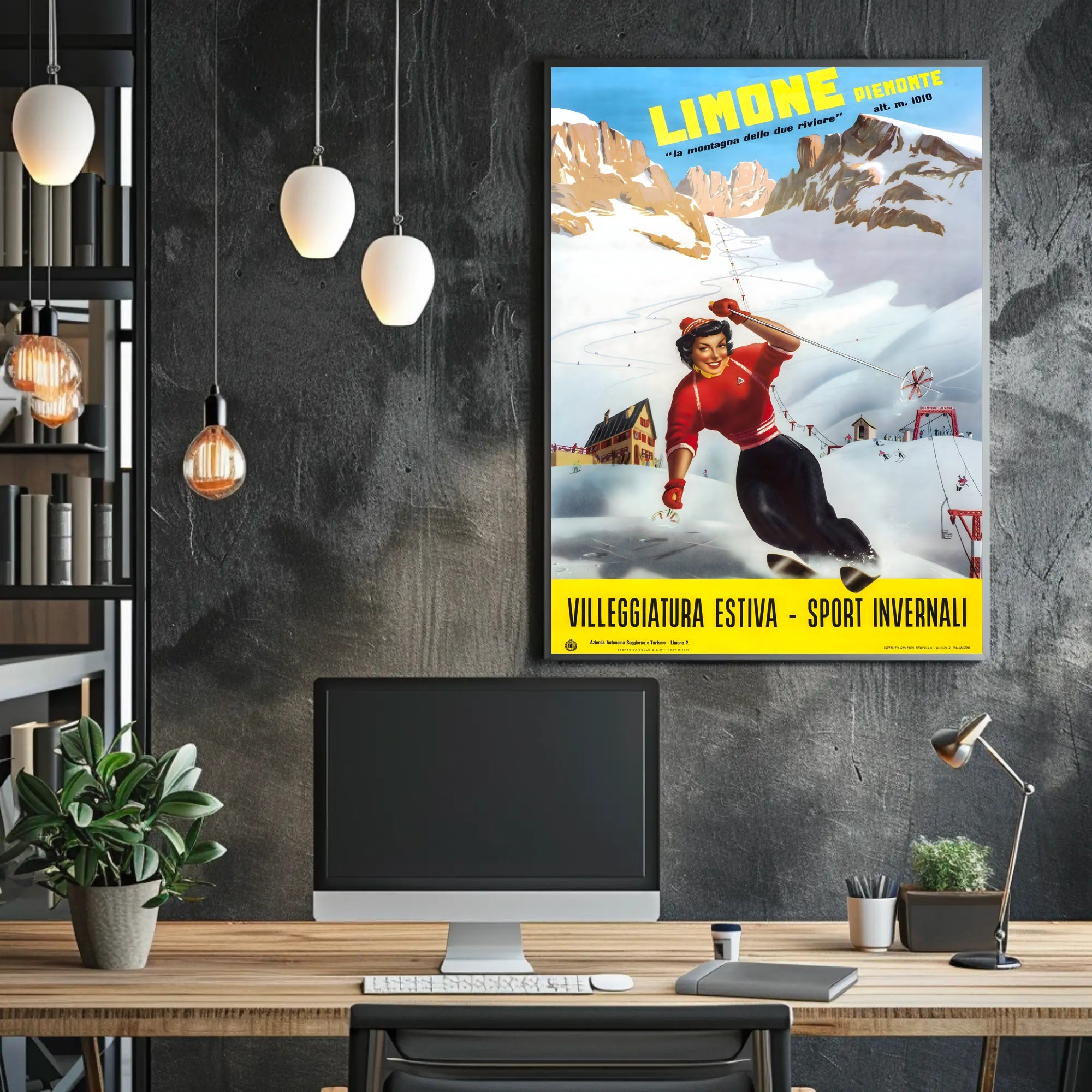 Limone Piemonte Vintage Ski Adventure Poster PosterGoat
