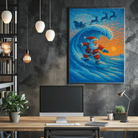 Santa Surfing Christmas Mosaic Poster: Festive Fusion