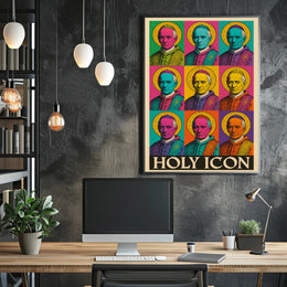 Pope Leo in Pop Art Style: Vibrant Religious Icon Poster