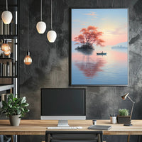 Serene Lake Rowing Scene: Abstract, Artistic, or Pop Culture Poster