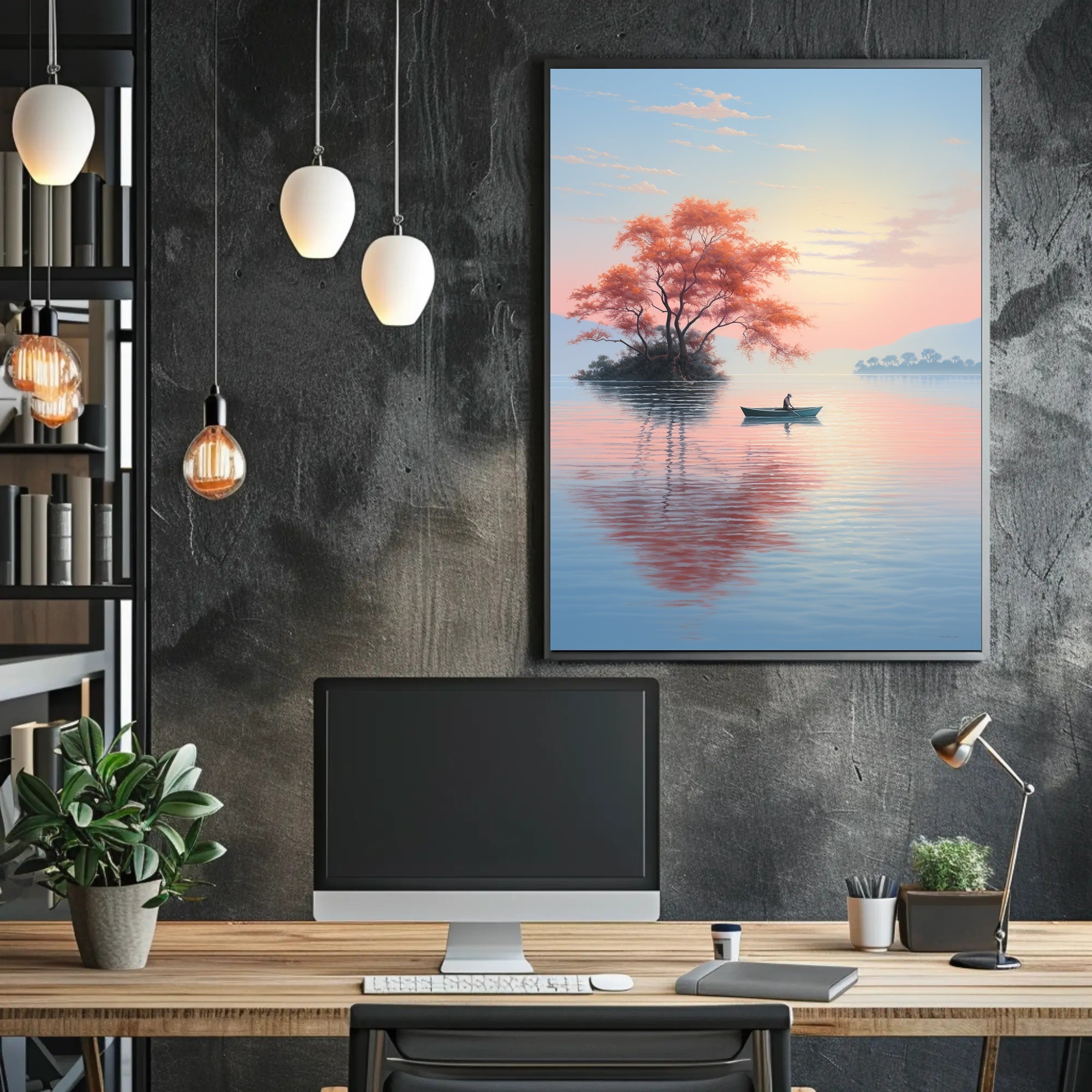 Serene Lake Rowing Scene: Abstract, Artistic, or Pop Culture Poster