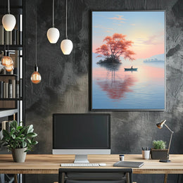 Serene Lake Rowing Scene: Abstract, Artistic, or Pop Culture Poster
