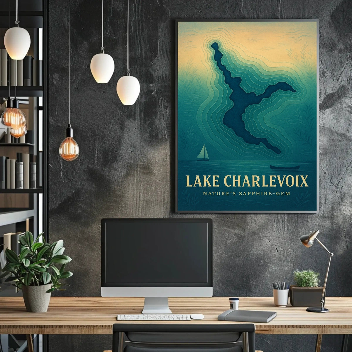 Lake Charlevoix Topographic Travel Poster