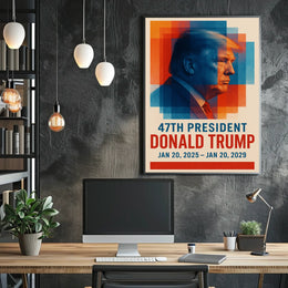 Donald Trump Visionary Leadership Side Profile Geometric Red Blue Patriot Poster