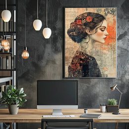 Elegant Woman's Profile with Floral Elements - Artistic Poster