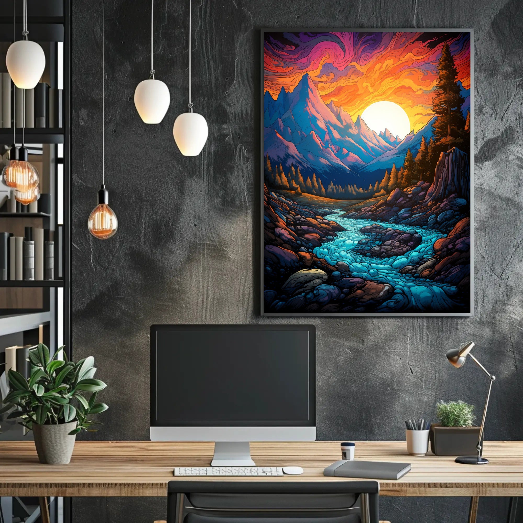 Vibrant Mountain Sunset Poster PosterGoat