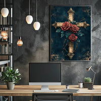 Cross with Roses Artistic Abstract or Pop Culture Poster