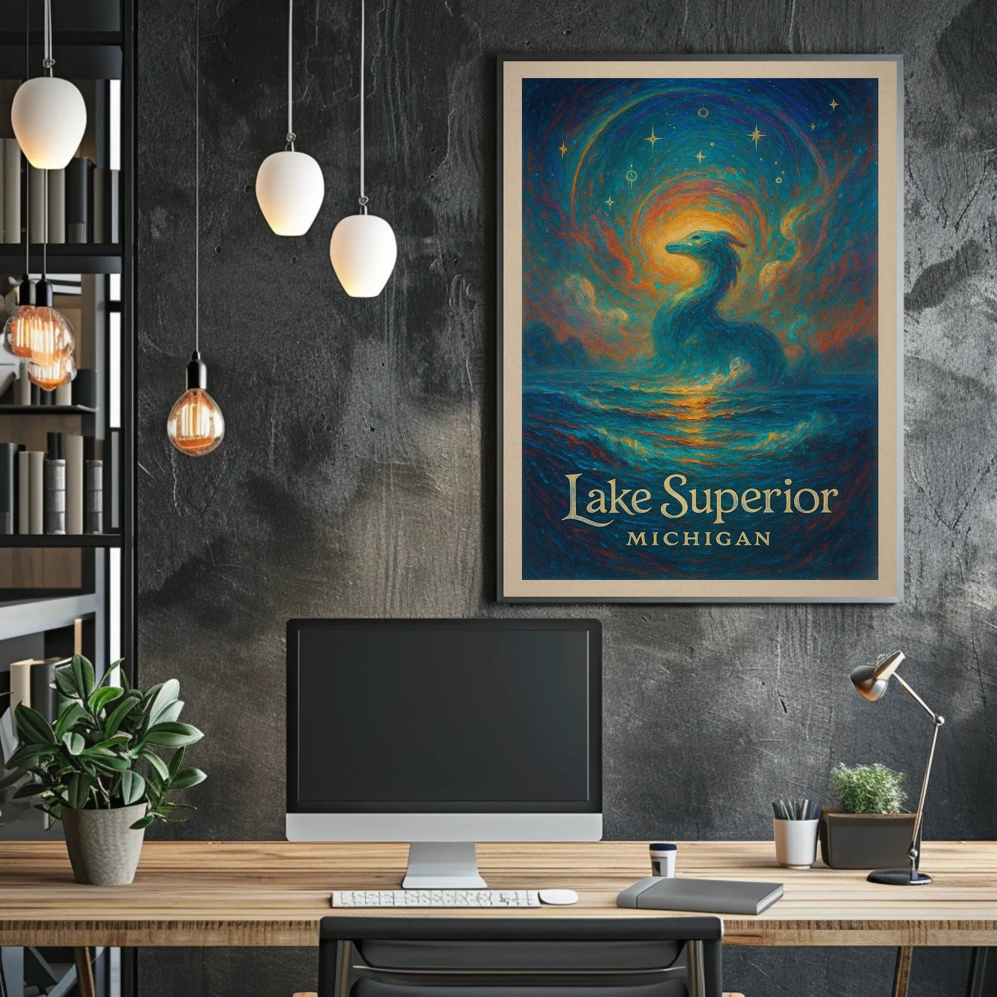 Enchanted Lake Superior: Dragon at Dusk Fantasy or Mythology Poster