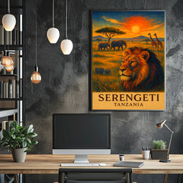 SERENGETI LION AT DUSK TRAVEL POSTER