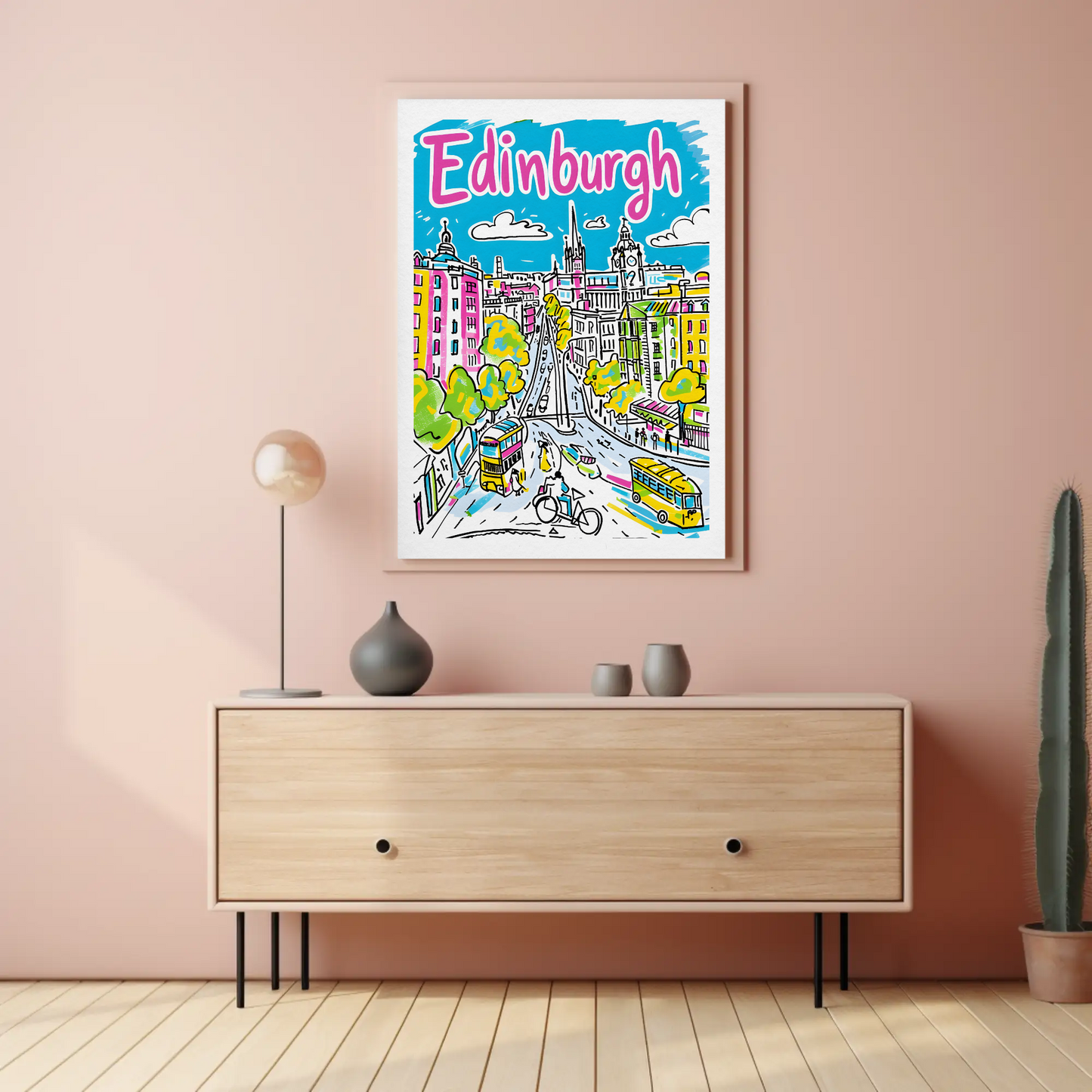 Edinburgh Scotland Colorful Cityscape Street View Travel Poster
