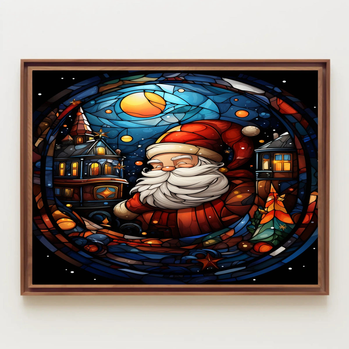 Festive Stained Glass Santa Poster