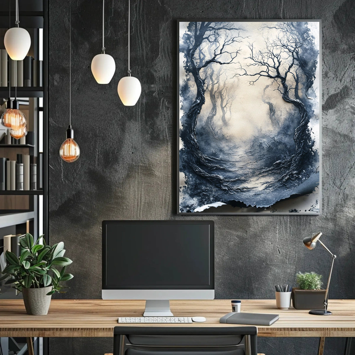 Misty Forest Path Eerie Landscape Artistic Poster