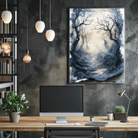 Misty Forest Path Eerie Landscape Artistic Poster