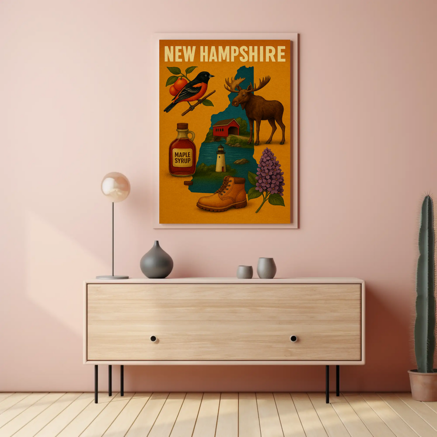 New Hampshire Icons Moose Maple Syrup Nature Pride Travel Poster Travel Poster