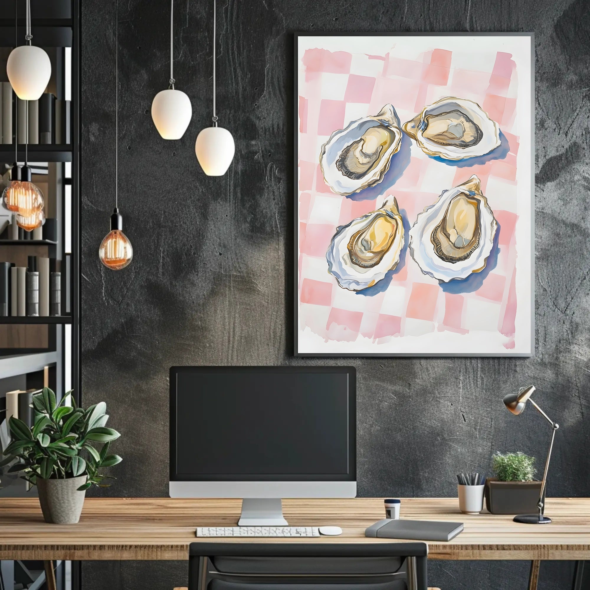 Oysters Checkered Table Poster Watercolor Print