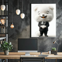 Elegant Anthropomorphic Dog Cartoon in Formal Suit Poster PosterGoat