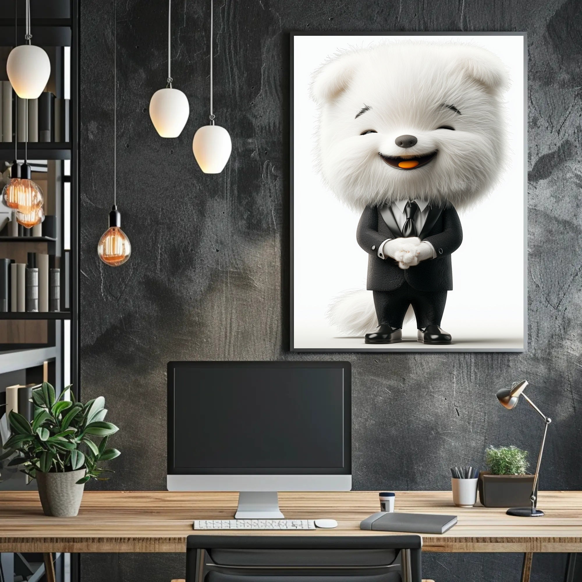 Elegant Anthropomorphic Dog Cartoon in Formal Suit Poster PosterGoat