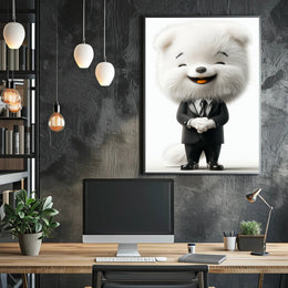 Elegant Anthropomorphic Dog Cartoon in Formal Suit Poster PosterGoat