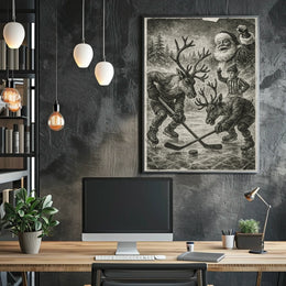 Whimsical Reindeer Ice Hockey Winter Sports Poster