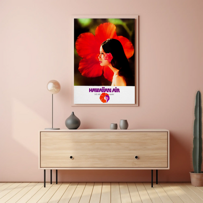 Hawaiian Air Woman Red Flower Portrait Travel Poster