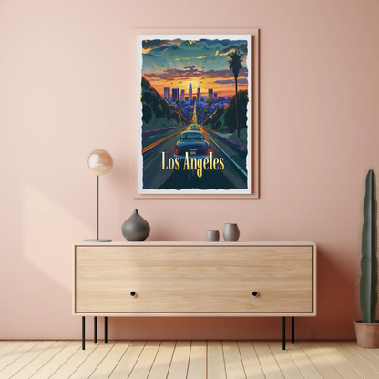 Los Angeles Sunset Boulevard Classic Cars Travel Poster Travel Poster