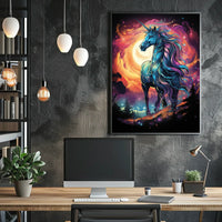Majestic Unicorn in Mystical Cosmic Landscape Poster