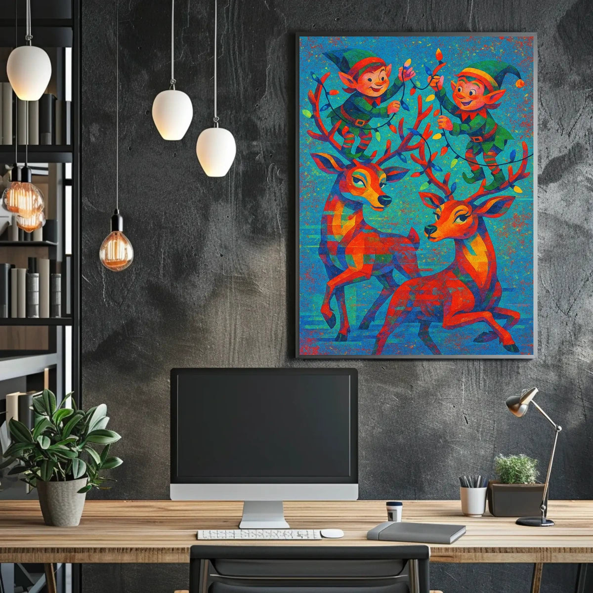 Festive Elves and Reindeer Poster