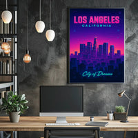 Neon Los Angeles Skyline Retro-Futuristic Urban or Cityscape Poster