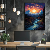 Majestic Mountain Sunset Fantasy Landscape Poster