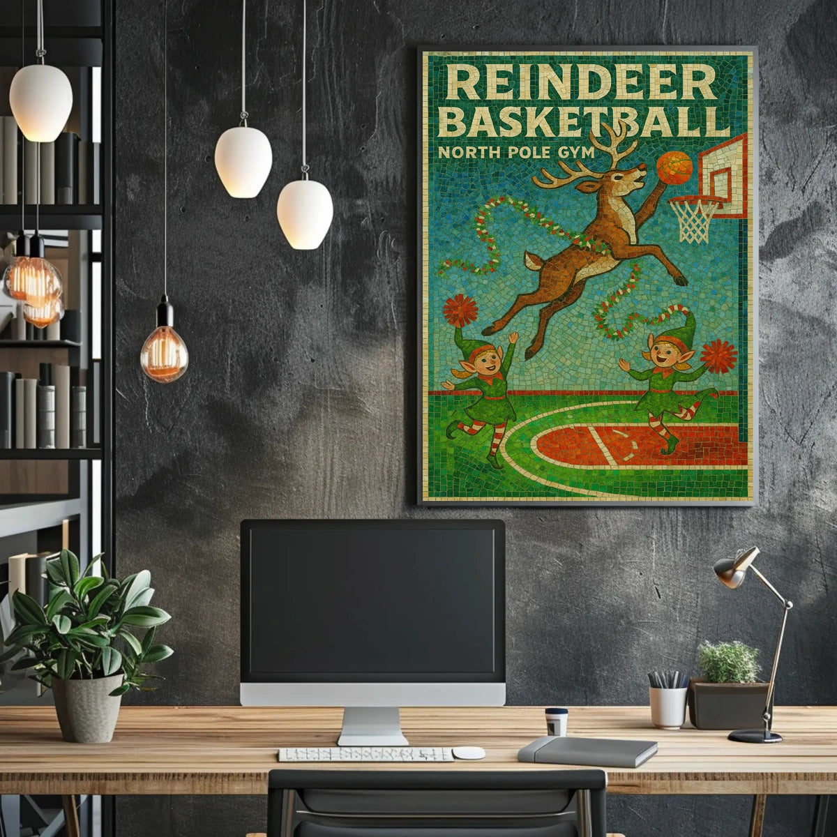 Reindeer Basketball at North Pole Gym Poster