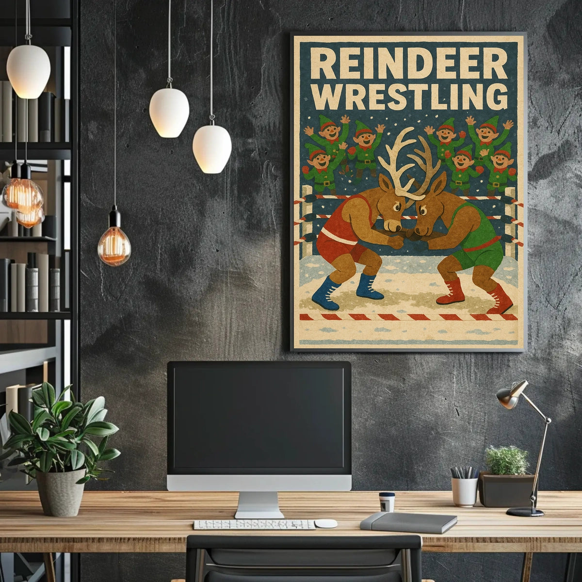 Vintage Reindeer Wrestling Funny Poster