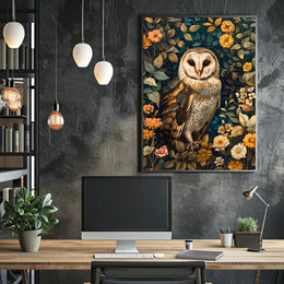 Barn Owl Enchantment in Bloom: Animal Poster