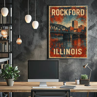 Rockford Illinois Retro Bridge Cityscape Collectors Poster