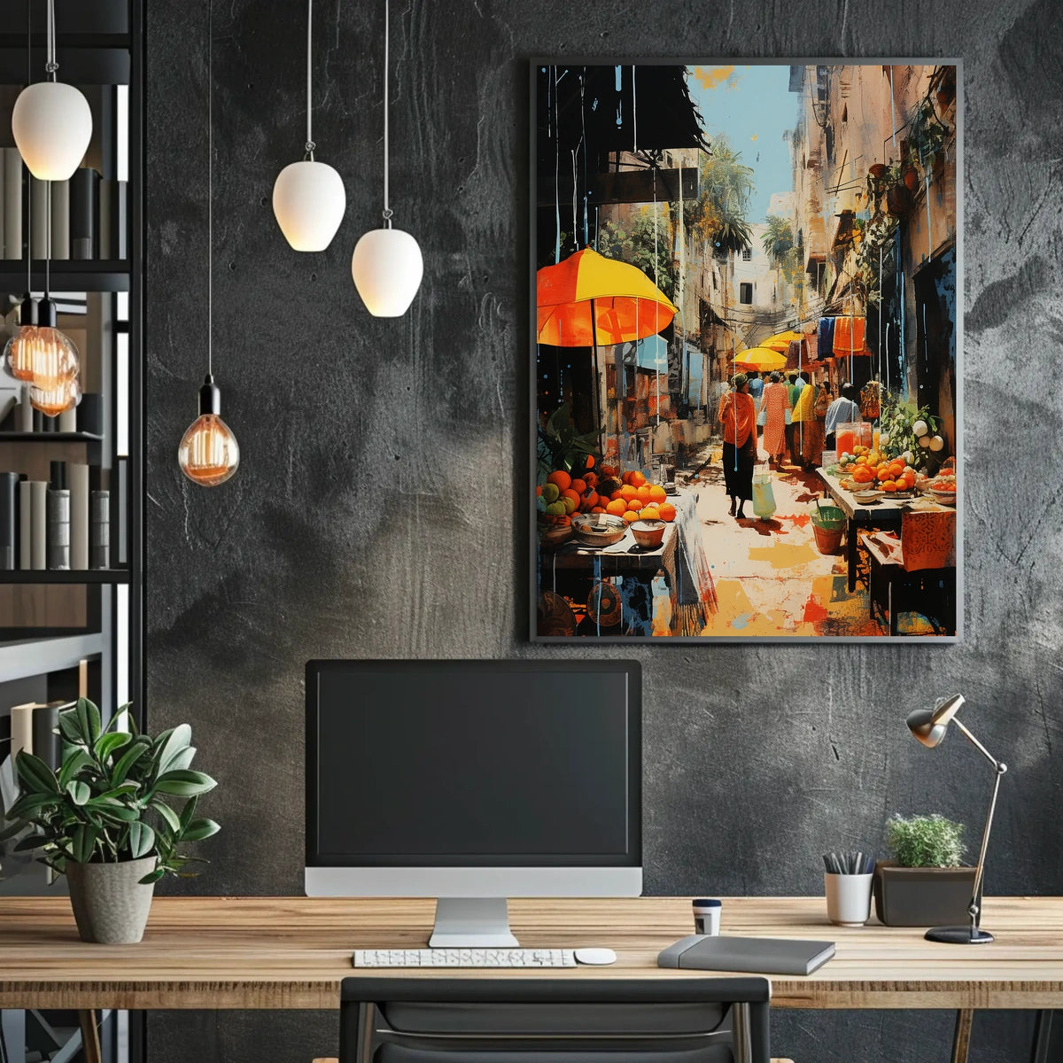Street Market in Old Town Charm Travel Poster