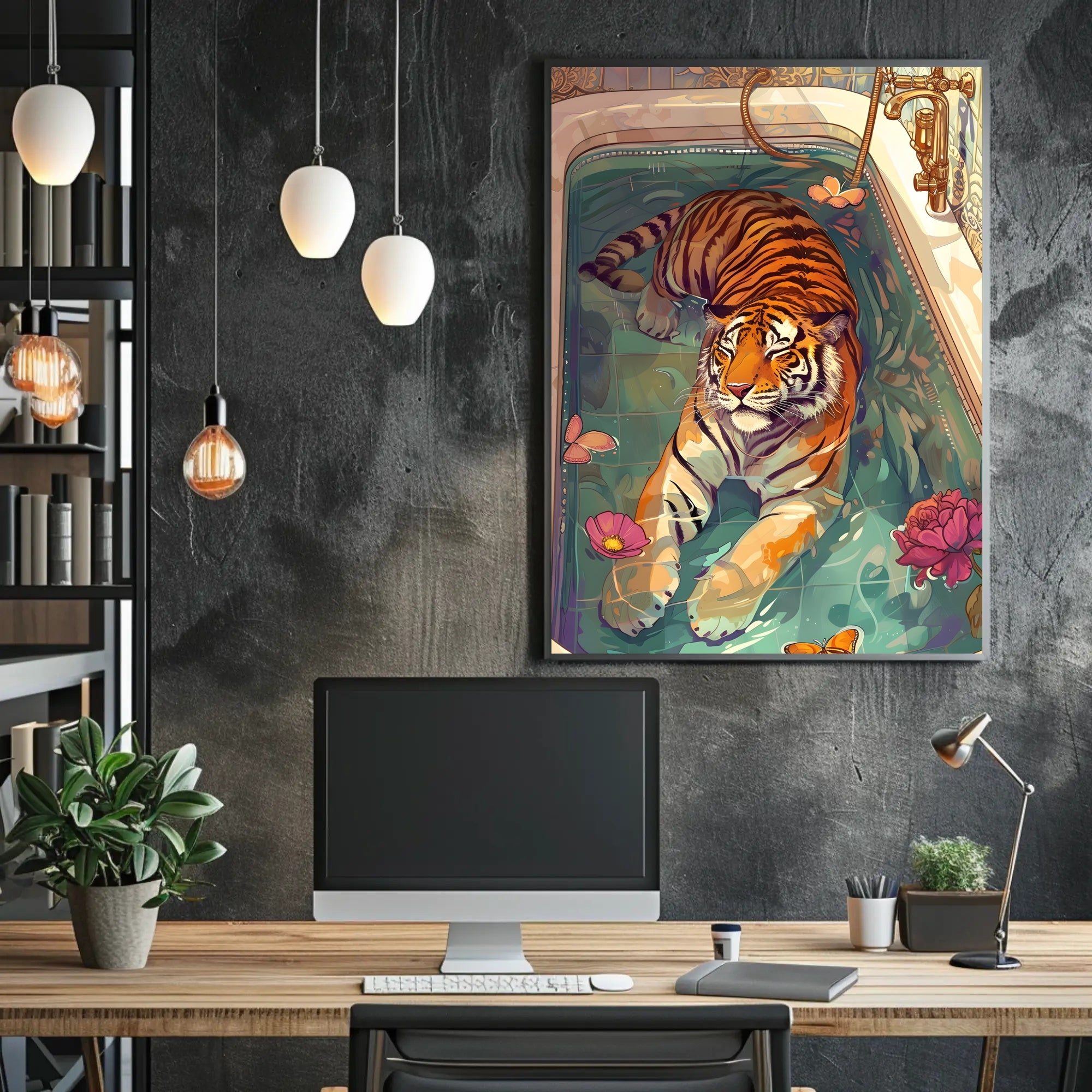 Serene Tiger in Bathtub Animal Poster PosterGoat