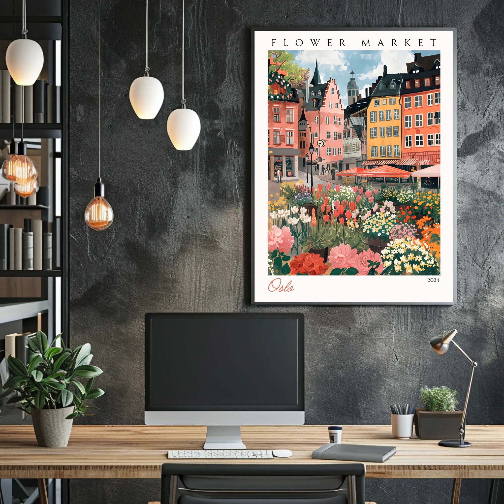 Flower Market in Oslo Poster PosterGoat