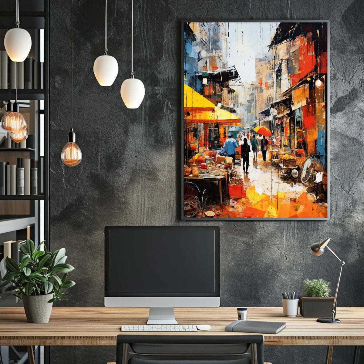 Vibrant Modern Asian Street Market Scene - Cultural Poster