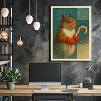 Winter Squirrel With Candy Cane Poster